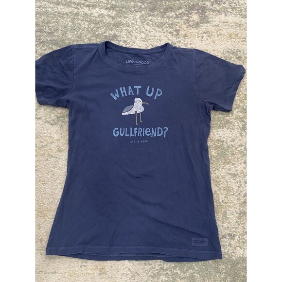 Life is Good Womens Crusher Tee Blue "What Up Gullfriend" Size XS Preowned - Picture 1 of 5